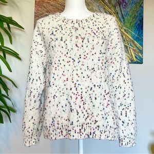 SOLD- White & Rainbow-Dot Fuzzy Sweater by Solitaire, Size Large!